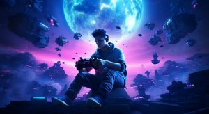 Boy holding a game console