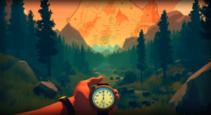 Game character holding a compass