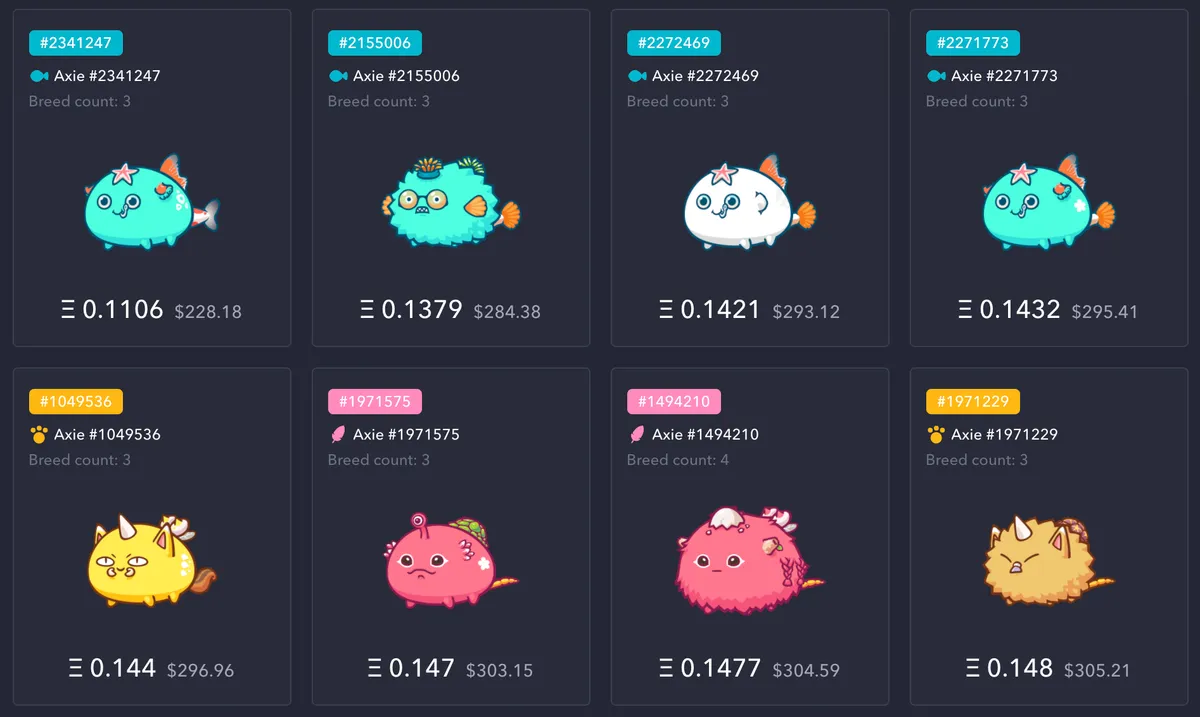 Axie Infinity’s NFTs on the game’s marketplace