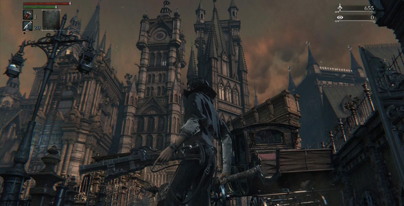 11-The-haunting-Gothic-architecture-of-Yharnam-enhances-the-game's-eerie-atmosphere-in-Bloodborne.