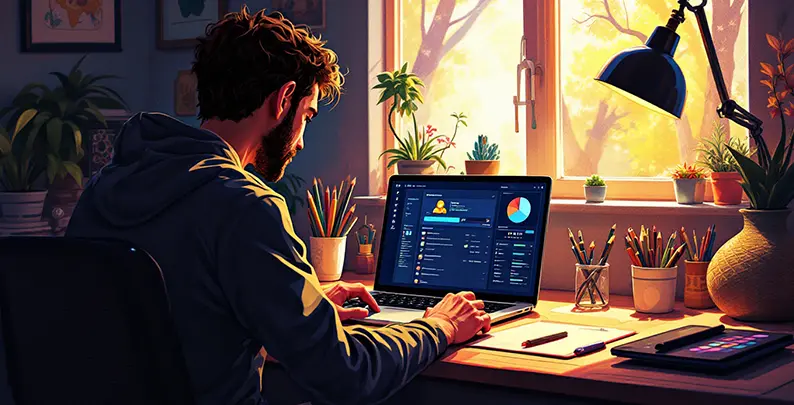 Game artist uploading new artwork to an online portfolio platform 